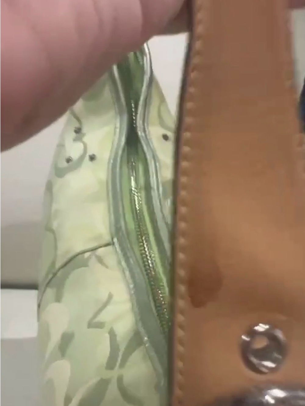 Coach Green Signature Canvas Satchel with Tan Trim and Red Ladybug Accents - Picture 4 of 12